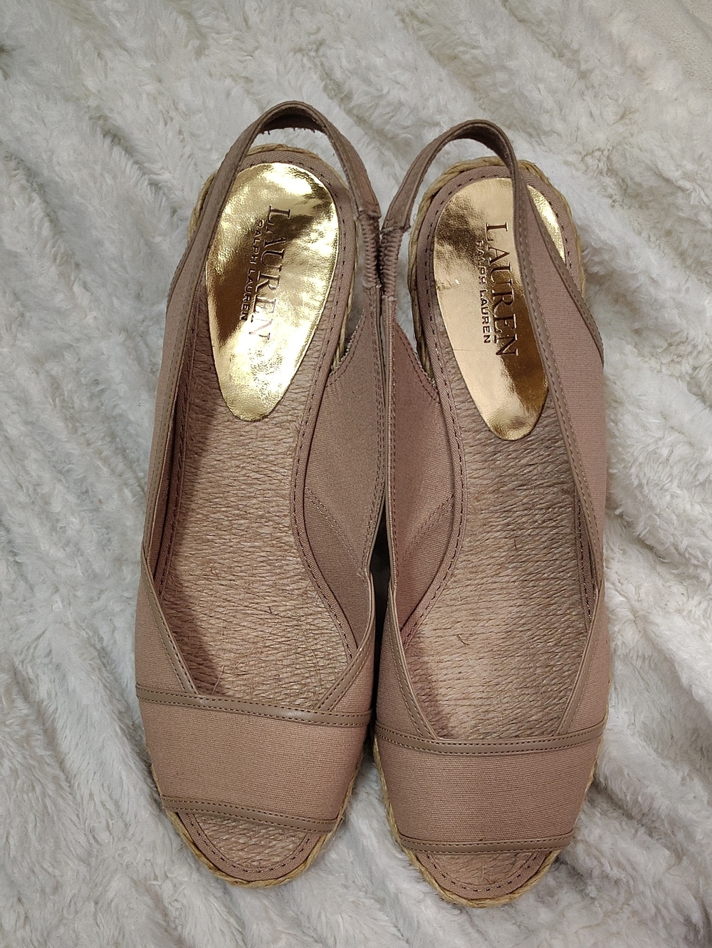 Lauren Ralph Lauren Catrin Taupe Open-Toe Slingback Wedges